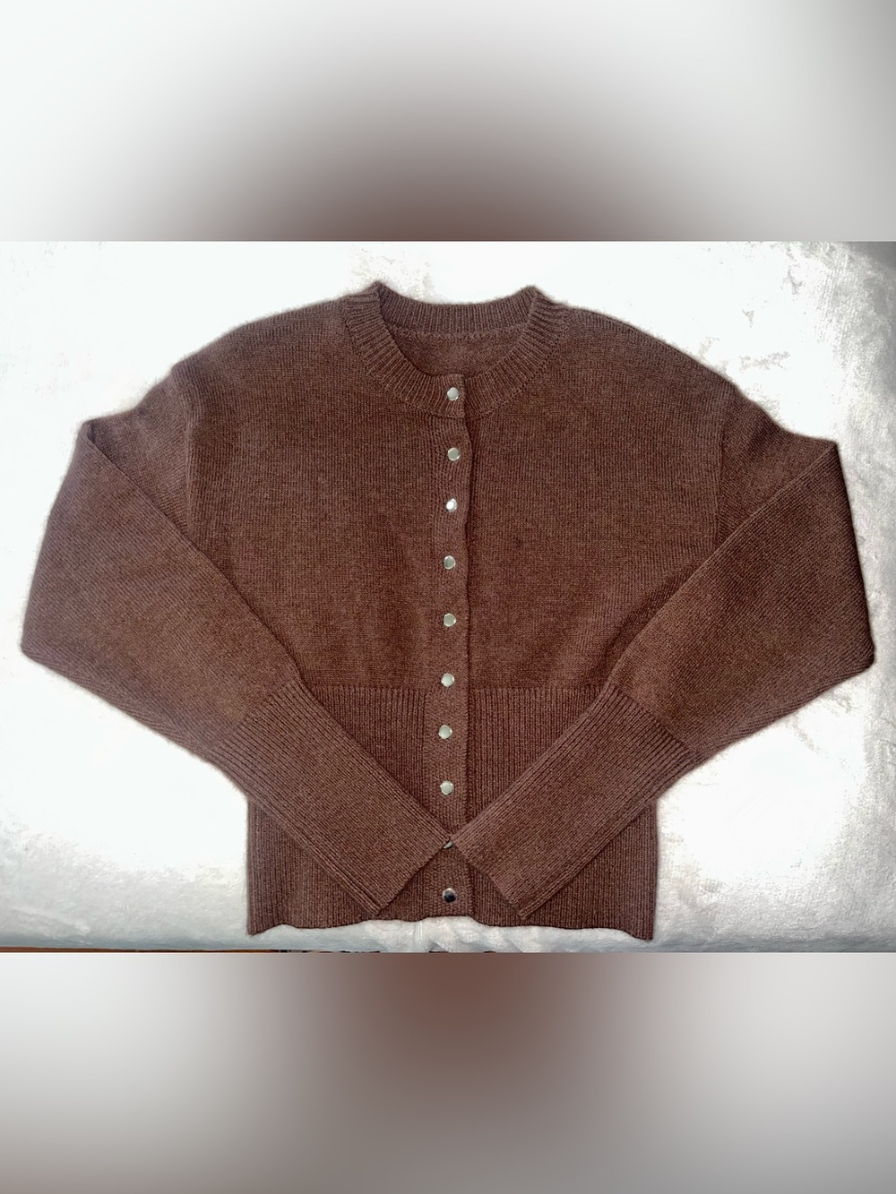 Classic Crewneck Button-Front Sweater Cardigan - Brown